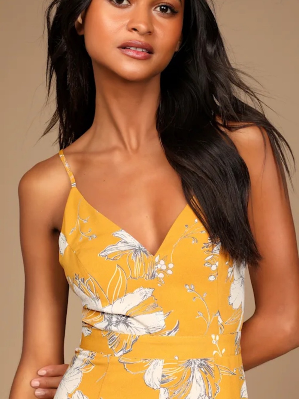 LIKE NEW Lulu's Mustard Yellow Floral High-Low Dress - Picture 2 of 8
